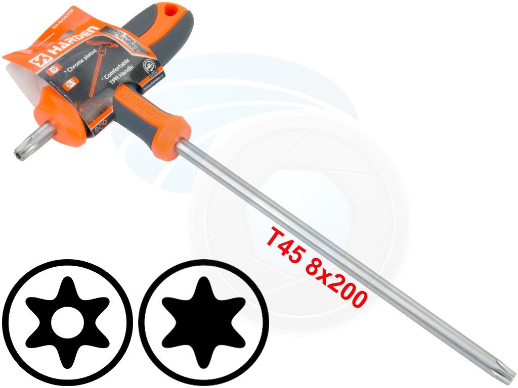 T45 T-Handle Torx Security Pin 6 Point Star Key CRV Screwdriver